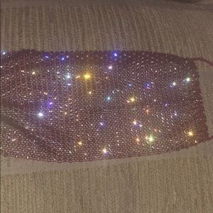 Sparkly Rhinestone Mesh Mask Red